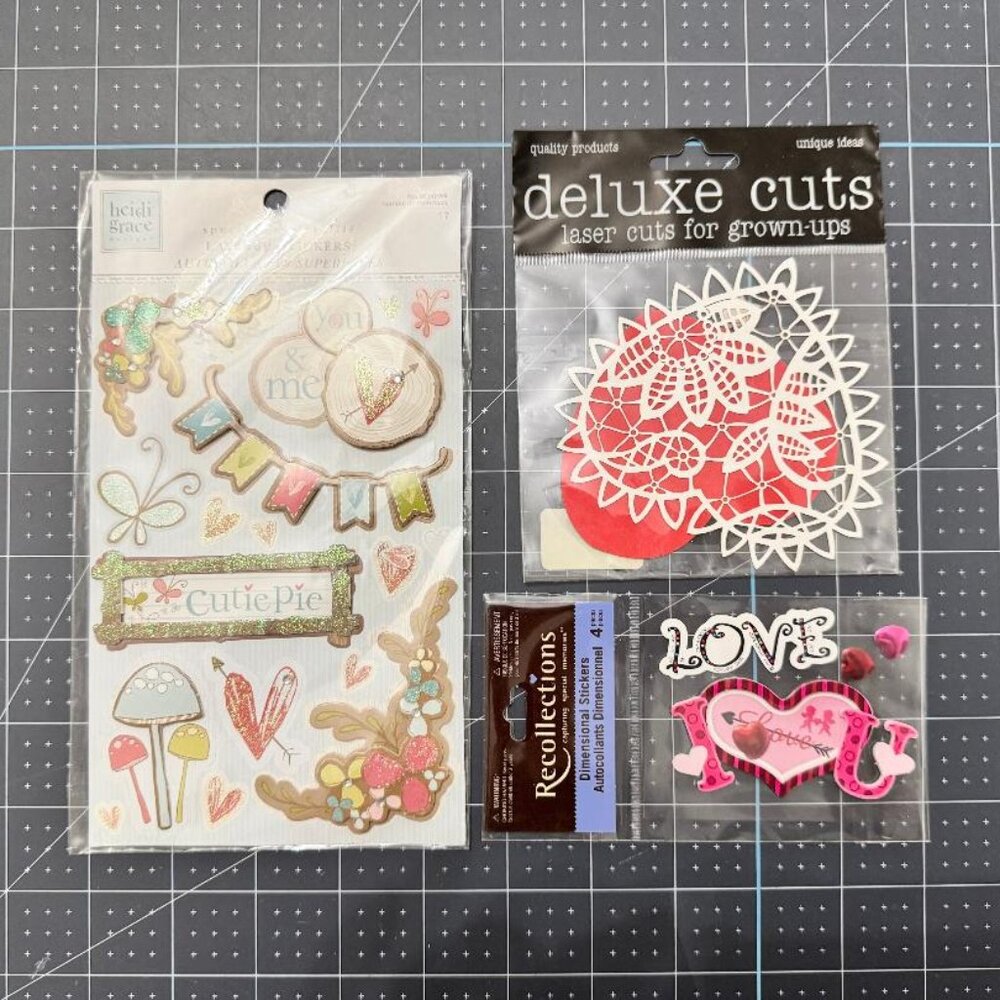New Lot of 3 Love Themed Scrapbook Embellishment Stickers for Crafting